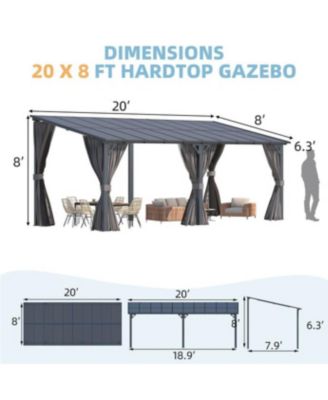 20'x8' Wall Gazebo with Curtains and Mosquito Netting