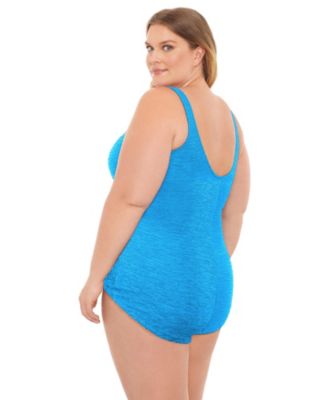 Plus Size Chlorine Resistant Shirred Front Girl Leg One-Piece Swimsuit
