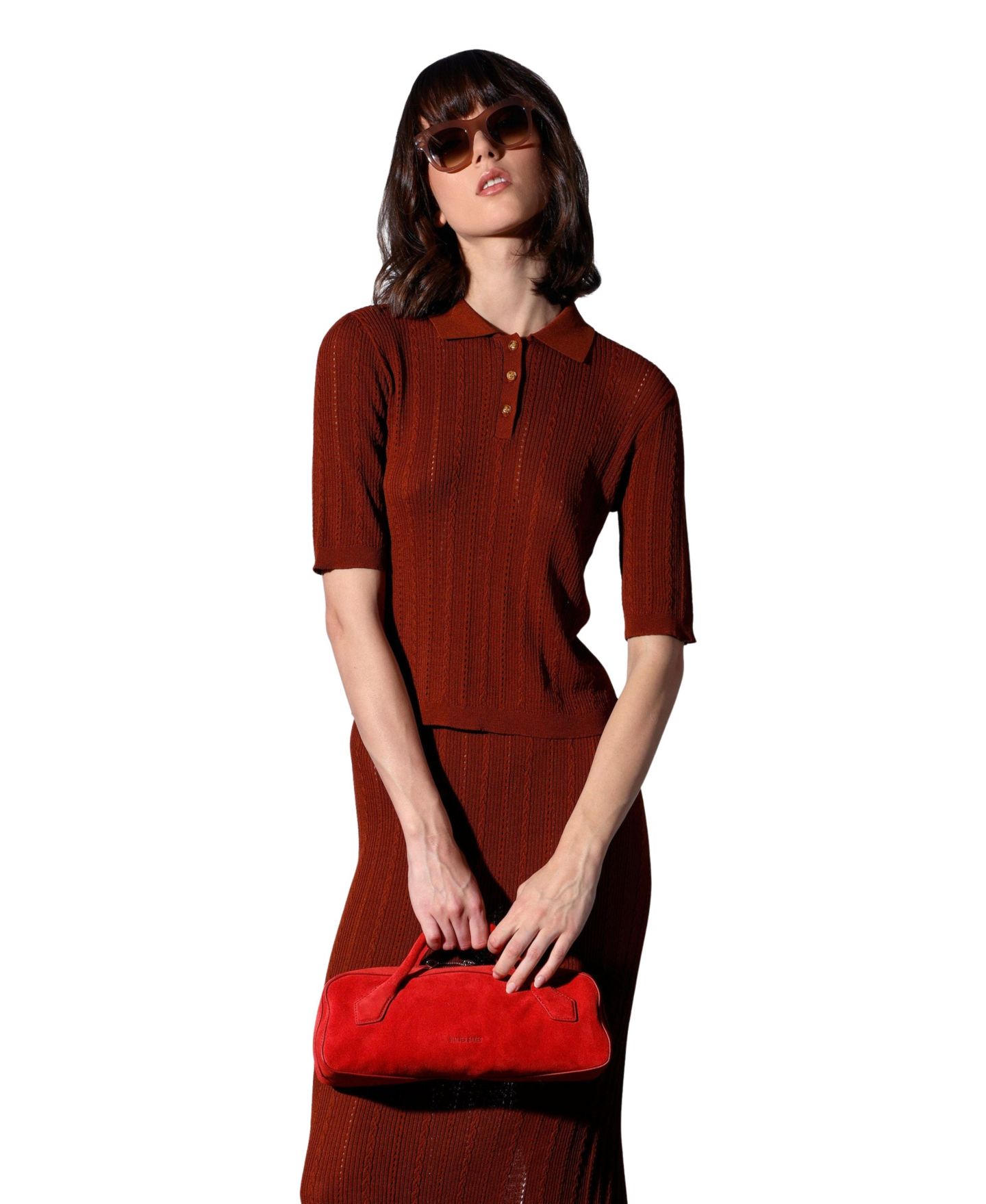 Женский топ Walter Baker Preston Rope Rib Knit Henley, цвет: Терракотовый — фото 1