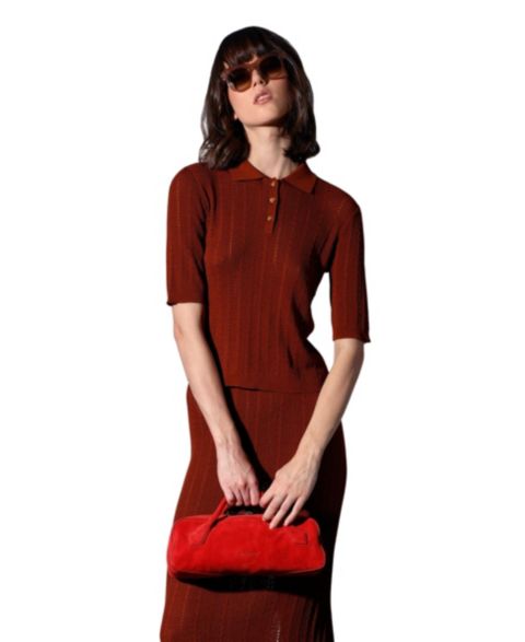 Женский топ Walter Baker Preston Rope Rib Knit Henley, цвет: Терракотовый
