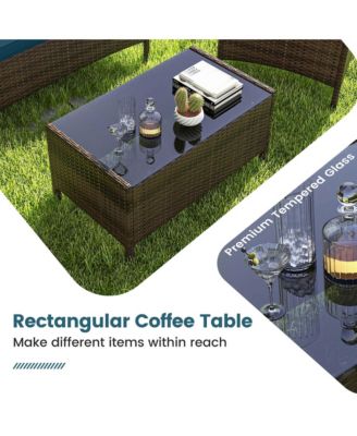 4 Pc. Patio Furniture Set with Washable Cushions and Tempered Glass Coffee Table