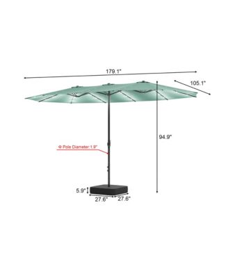 15 ft. Double Sided Umbrella Outdoor Patio Umbrella with 36 LED Solar Lights, Base and Sand Bag