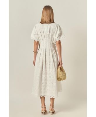 Women's Cinched Waist eyelet Midi Dress