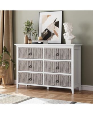 6 Drawer Fluted Dresser for Bedroom, Modern Wave Panel Chest with Round Handles, Wood Storage Organizer, 47.2" Wide