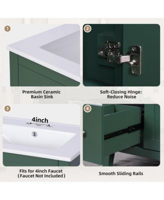 Bathroom Vanity with Ceramic Basin, Modern Cabinet with 2 Drawers, Soft-Closing Door & Adjustable Shelf for Small Bathrooms