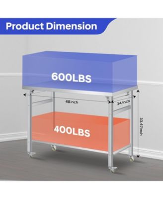 Folding Stainless Steel Table Commercial Work Table with Casters & Undershelf for Home & Restaurant