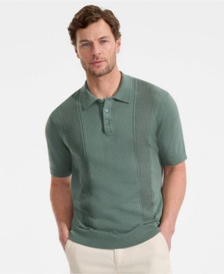 Men's Short Sleeve Vertical Rib Button Down Sweater Polo