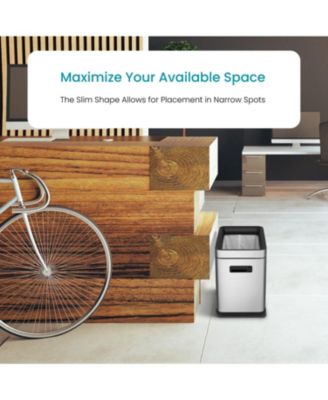 9 Gallon Slim Kitchen Trash Can with Open Top for Commercial Use, Stainless Steel, Silver