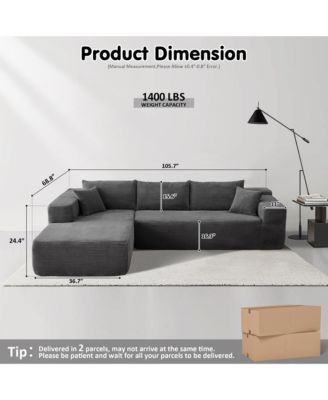 No Assembly Required Cloud Sectional Sofa, L-Shape Couch Chaise Lounge with Deep Seat and Wide Armrest for Living Room Bedroom