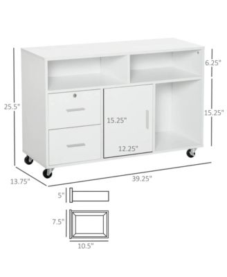 Mobile Storage Cabinet, Printer Stand Unit, Home Office Organizer with 3 Shelves, 2 Drawers and a Cabinet for Study Room