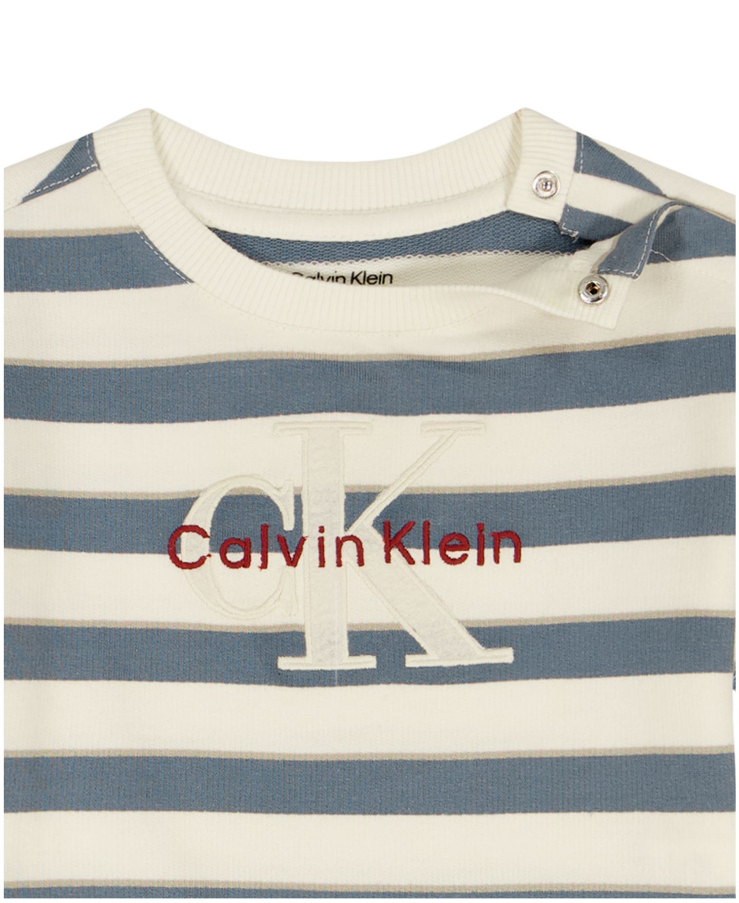 Комбинезон Calvin Klein French Terry Striped Crewneck Romper для мальчиков-малышей, цвет: Молочный / Серо-бежевый — фото 6