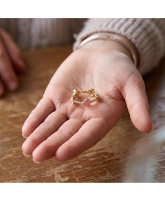 Adorable 14K Gold Plated CZ Pave & Enamel Inlay Heart Ring