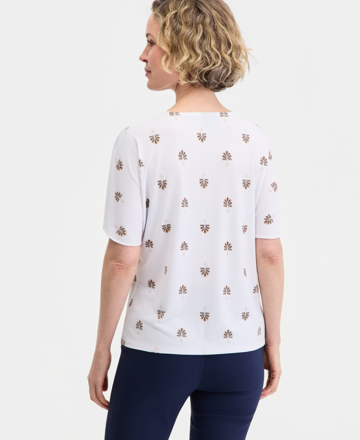 Jm Collection Women's Short Dolman Sleeve Printed Keyhole Knit Top, Macy's Exclusive