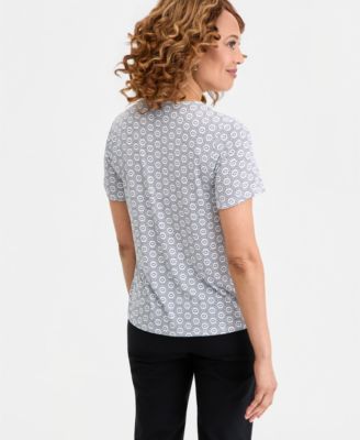 JM Collection Women's Printed Front Zipper V-Neck Top, Macy's