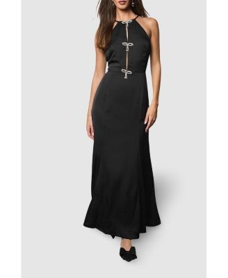 Women's Diamante Bow Halter Maxi Dress