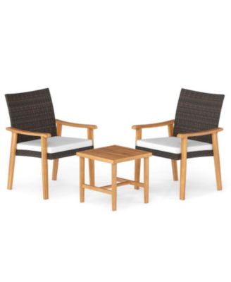 Patio PE Wicker 3-Piece Bistro Set with Acacia Wood Table