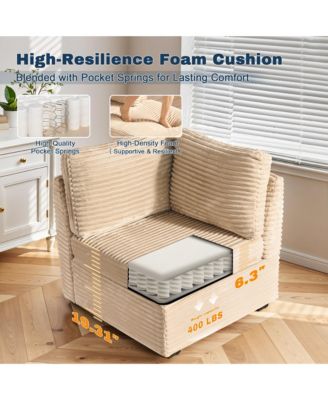 Modular Sectional Sofa Armrest Seat Module, 32.7" Armrest Seat for DIY Combination L U V Shaped, Plush Corduroy Loveseat Chair for Living Room