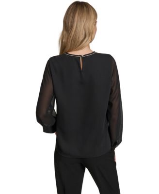 Women's Mixed Media Novelty Trim Top