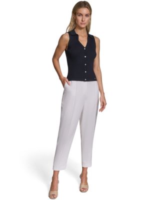 Women's Sleeveless Button-Front Collared Sweater