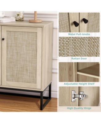 Set of 2 Storage Cabinet with Rattan Doors, Rattan Cabinet Sideboard Buffet Cabinet Console Table for Living Room, Entryway, Kitchen