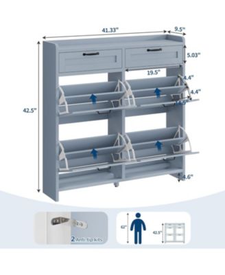 Shoe Cabinet with 4 Flip Drawers & 2 Top Drawers, Wooden Shoe Organizer Cabinet with Adjustable Shelf