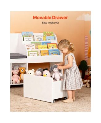 Wooden Kids Storage Bench with Bookshelf and Toy Box