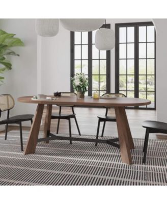 70.8" Oval Work Desk for 6-8 People Rustic Style with Tapered Legs for Boardroom Office Meeting Conference Room