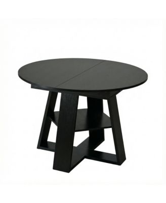 Extendable Round Dining Table for 4-8 People with Storage Shelf