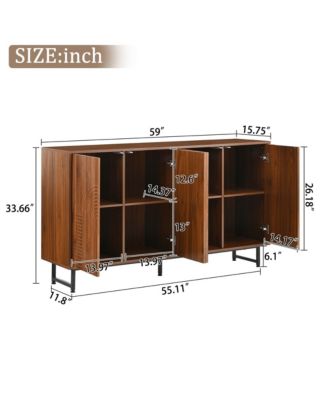 Premium Walnut Mid-Century Sideboard with Geometric Carved Doors