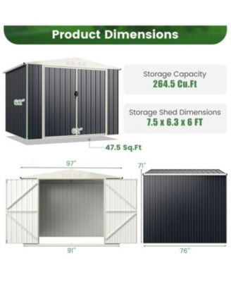 Metal Outdoor Storage Shed 7.5 x 6.3 FT with Secure Locking Door