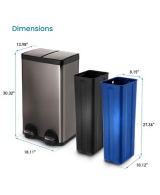 16 Gallon Dual Trash and Recycling Can with Removable Liners and Soft Close Lids, Stainless Steel