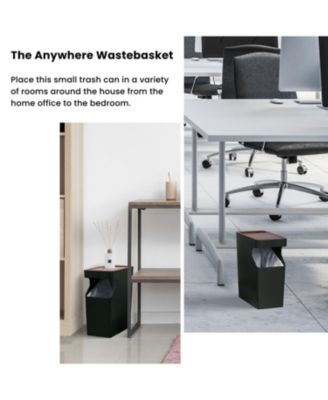 2-Pack 2 Gallon Small Trash Can, Slim Rectangular Wastebasket with Wood Grain Cover