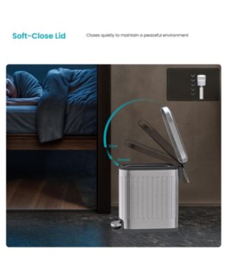 1.3 Gallon Slim Stainless Steel Small Trash Can with Reeded Pattern, Step Pedal and Soft-Close Lid, Silver