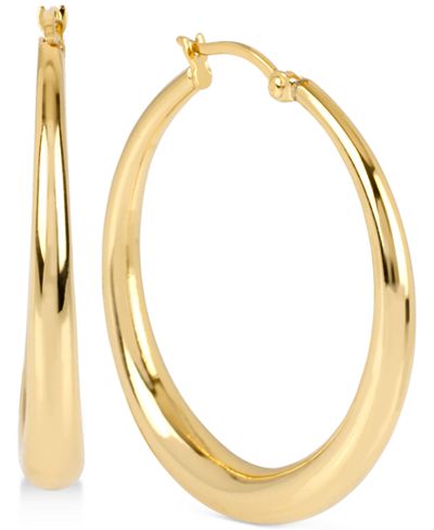 Touch of Silver Round Polished Hoop Earrings in 14k Gold-Plated Brass