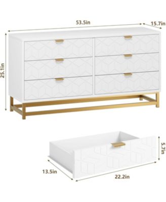 53.5 Inch 6 Drawer Dresser Modern Large Wooden Storage Chest