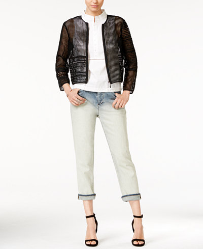 Armani Exchange Sheer Blazer, Crochet-Detail Shirt & Boyfriend Jeans