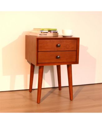 Mid Century Nightstand with Solid Wood Legs, Side End Table with 2 Drawers, Vintage Bedside Cabinet for Bedroom, Living Room