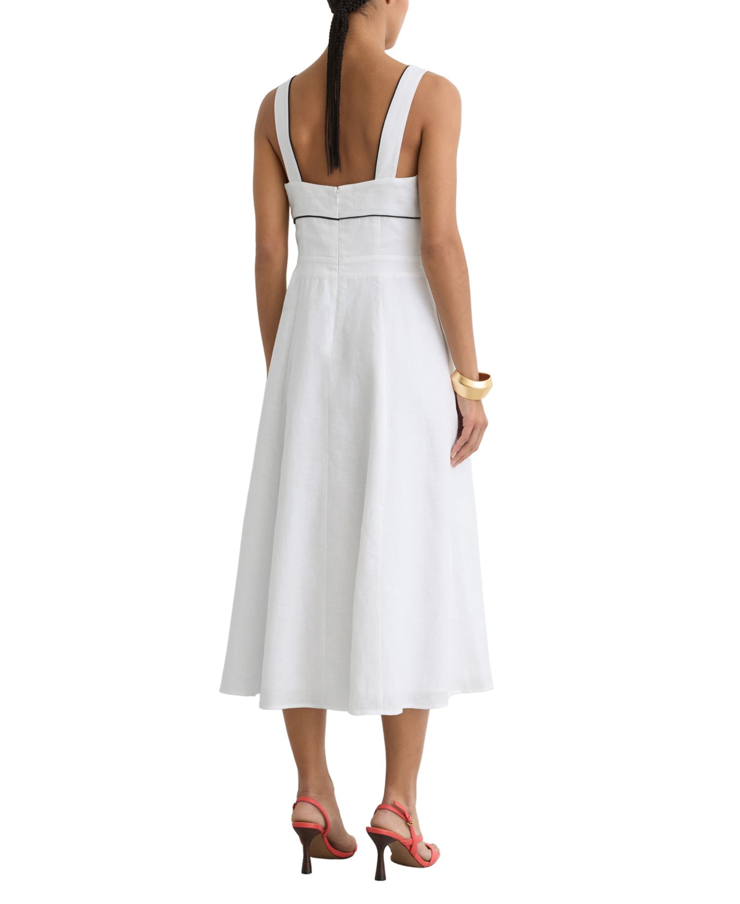Women's Dorethea Linen Contrast-Trim Midi Dress