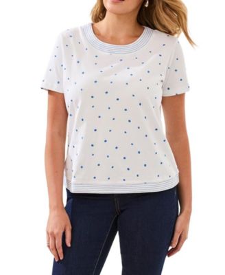 Women's Embroidered Polka Dot Short-Sleeve Top