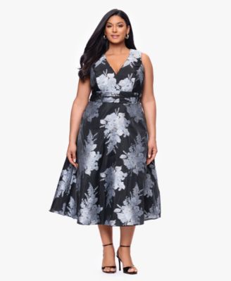 Plus Size Printed V-Neck Midi Dress