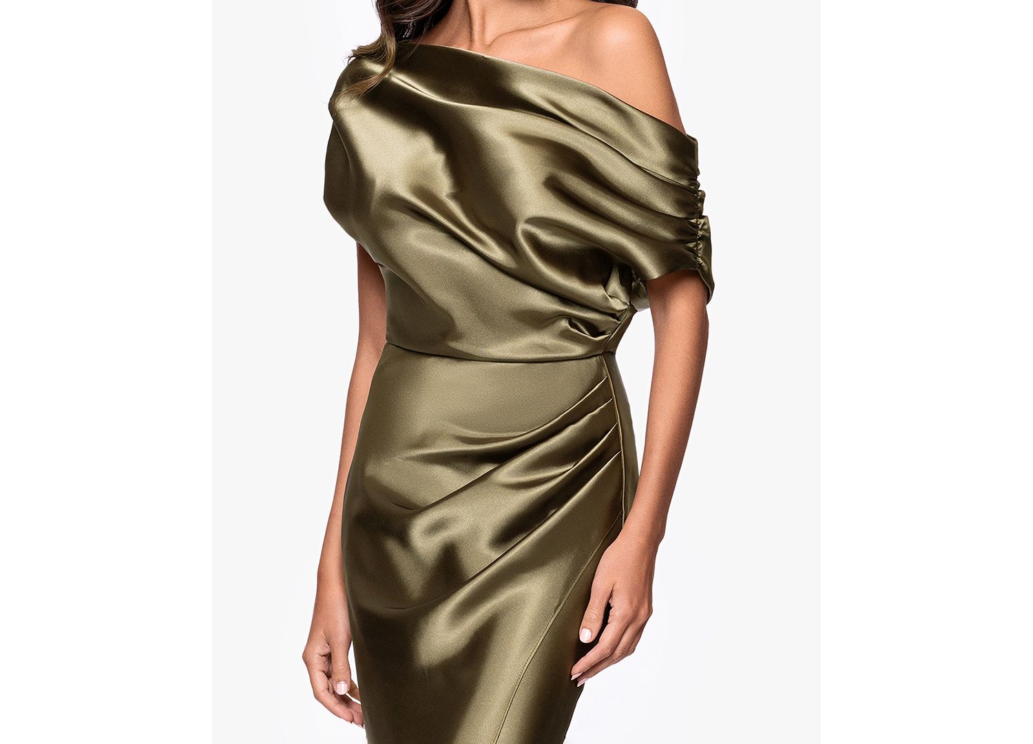 Petite Draped Asymmetrical Neck Ball Gown