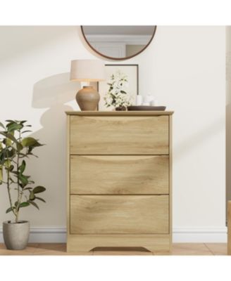 Wooden Dresser with 3 Drawers, Tall Modern Closet with Deep Storage, Large Chest of Drawers with Wide Top, Long Storage Dresser for Bedroom