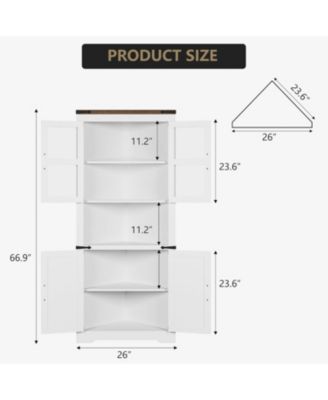 67 Inch Corner Cabinet with Glass Door Adjustable Shelves Space Saving