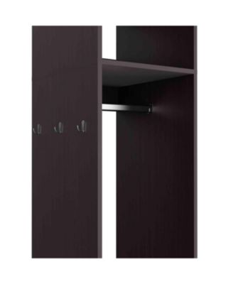 Cluster 63inch Tall Wardrobe with Mirror Three Shelves Casters and Hanging Rod Bedroom Clothes Storage Cabinet Organizer