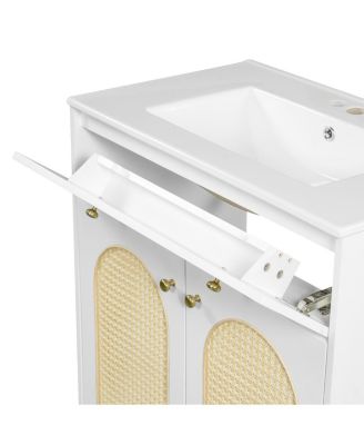 Freestanding Bathroom Vanity with Sink, Solid Wood & MDF Cabinet, Tip Drawer & Adjustable Shelf for Modern Storage