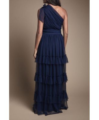 Women's Pleated One Shoulder Tiered Maxi Dress