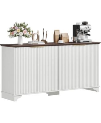 61 Inch Modern Fluted Wood Buffet Cabinet with 4 Doors - Adjustable Shelf Storage Sideboard for Kitchen, Dining Room