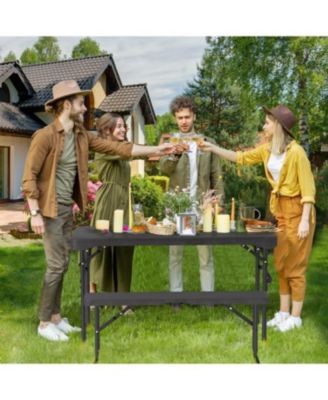 Outdoor Folding Table and Bench Set with HDPE Top and Metal Frame