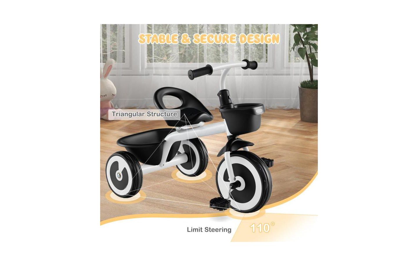 Детская игрушка HONGGE Toddler Tricycle with Adjustable Seat and Storage Baskets, Ages 1.5-5, цвет: Чёрный — фото 5
