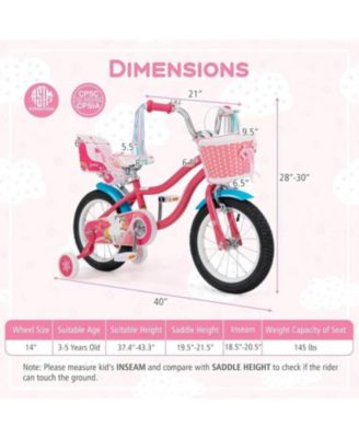 14 Inch Girls Bike with Doll Seat and Training Wheels for 3-5 Years